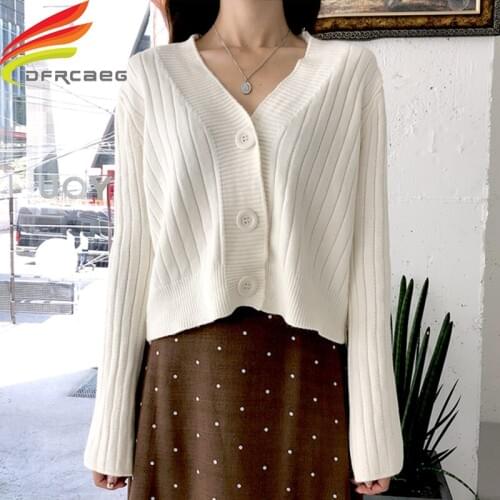 New Cotton Solid Cardigan Long Sleeve Knitted Sweater Women Single Button Casual Sweaters Women 2020 Loose Cardigan Mujer