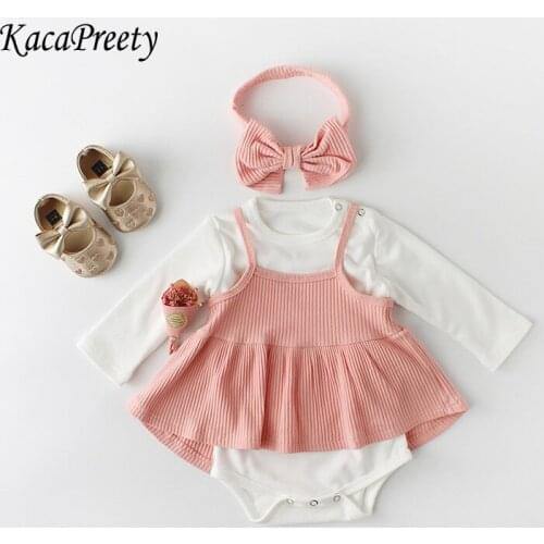 Toddler baby outfits Spring autumn cotton long sleeve vest+romper+headwear 3pc set infant newborn jumpsuit children overalls