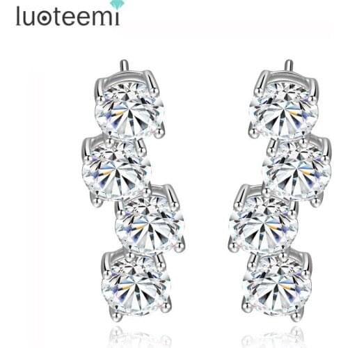 LUOTEEMI AAA Cubic Zircon Simple Drop Earrings with 4 Round CZ Luxury Bridal Wedding Brincos for Women Party White Gold-Color