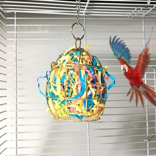 Bird Shredder Toys Stainless Steel Cage Feeder Paper Foraging Parrot Vegetable Millet Basket Container Cockatiel Conure