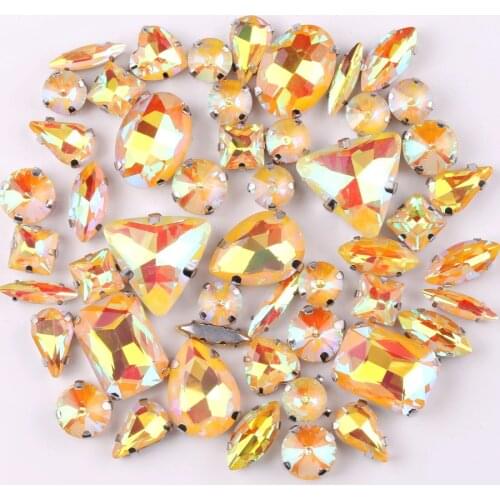 Silver claw setting jelly candy Topaz AB 50pcs/bag shapes mix glass crystal sew on rhinestone wedding dress shoes bag diy