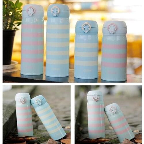 Blue/Pink Striated Vacuum Cup Insulated Double Wall 304 Stainless Steel Mugs Bounce cover water bottles 2 Colors available