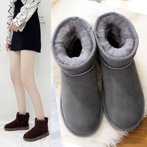 Warm Fur Fashion Womens Winter Snow Boots Shoes Solid Round Toe Womens Winter Flat Boots Pull-on Womens Ankle Boots Indoor