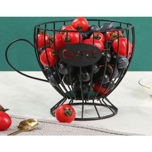 Useful Modern Iron Coffee Mug Storage Basket Durable Coffee Pod Holder Ventilation for Living Room