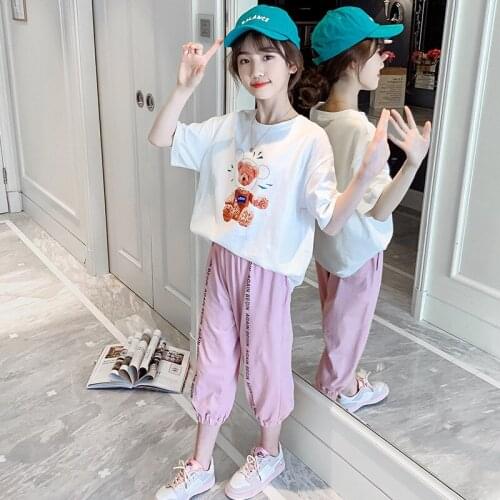 Bear Spring Summer Baby Boys Girls Set Kids Sweatshirts +Pants Sport Teenage Tops Outwear Children Clothing Suit High Quality
