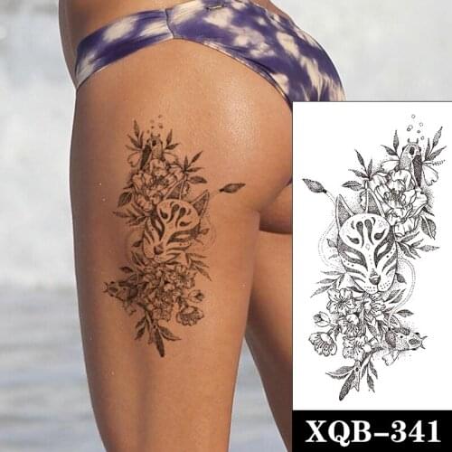 Japanese Geisha Mask Waterproof Temporary Tattoo Sticker Black Flowers Bubble Fake Tattoos Flash Tatoos Arm Body Art for Women
