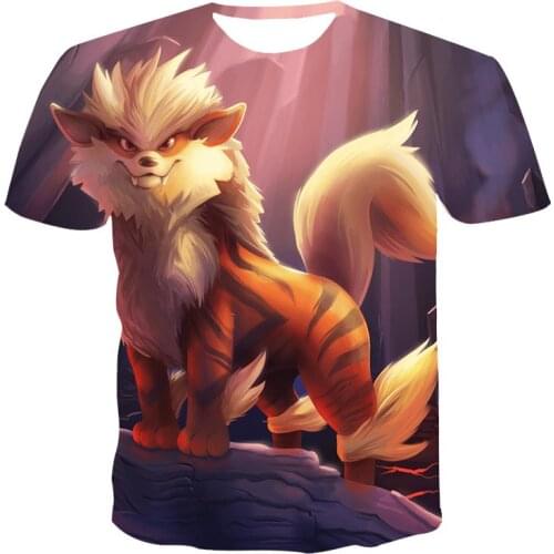 2021 Summer New 3D Fox Print T-shirt Casual Short Sleeve Top Fashion Casual Harajuku T-shirt Collar Top