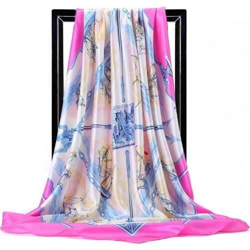 Silk Scarf Women Satin Foulard Luxury Brand Printed Handkerchief Square Head Hijab Scarves For Ladies Foulard Shawls 90x90cm