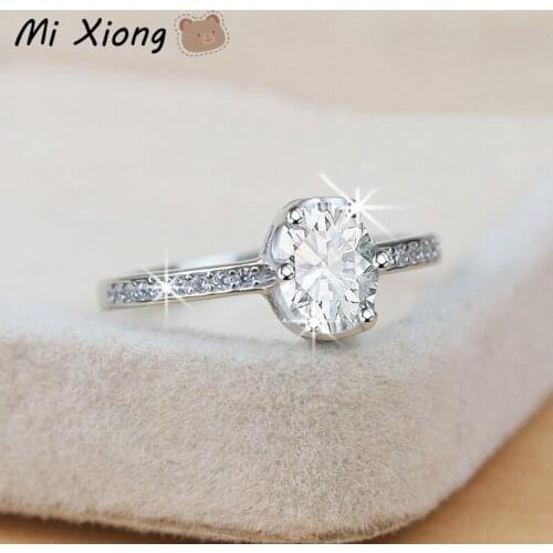Mi Xiong Real 925 Sterling Silver Rings for Women Oval Lady Cute Diamond Luxury Wedding Sparkle Elegant Engagement Brand Jewelry