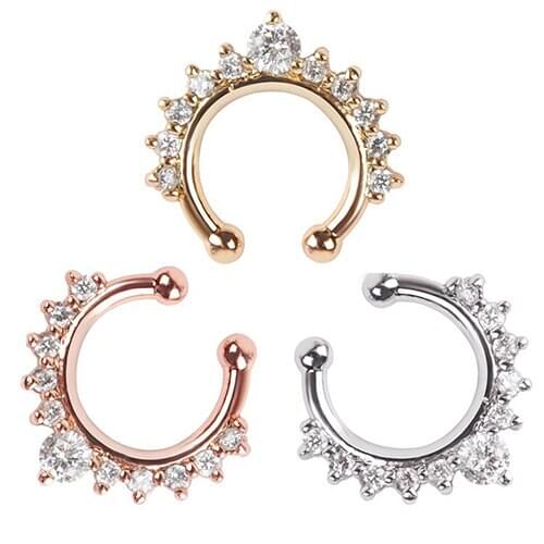 Hot Sales Fashion 1Pc Fake Clicker Nose Ring Rhinestone Non Piercing Hanger Clip On Jewelry