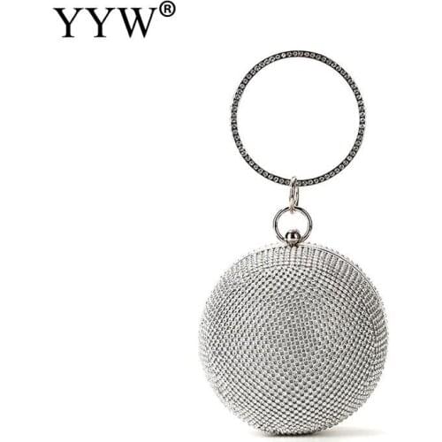 2019 Sliver Mini Clutch Round Handbags Purse Rhinestone Evening Night Ladies Hand Bags Party Wedding Luxury Women Bags Designer