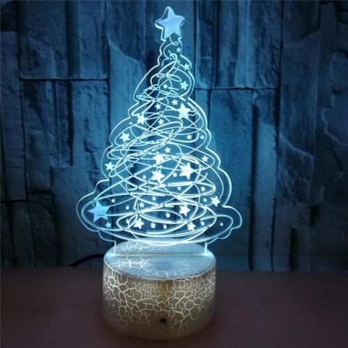 3D Christmas Tree Night Light 7 Color Flashing Acrylic Christmas Atmosphere Nightlight USB Crack Base Home Decration LED Lamp