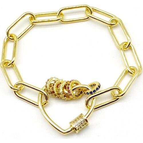 5Pcs/Lot Micro Paved CZ Charms Gold Color Clasp Adjustable Chain Bracelets