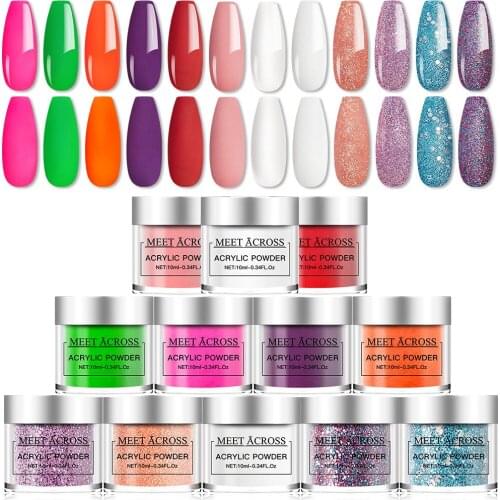 MEET ACROSS 60ml Acrylic Liquid Nail Polish Crystal Acrylic Nail Powder Pink Dipping Nail Powder Carving Nail Art Extension Tool