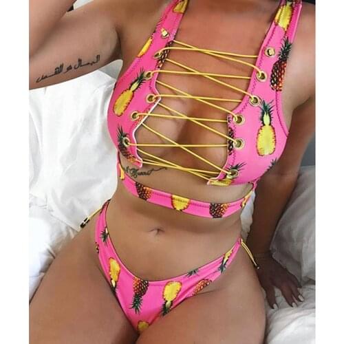 String bandeau bikini push up bikini summer 2020 pineapple bikini sexy women bathing suits girls split swimsuit bandage thong