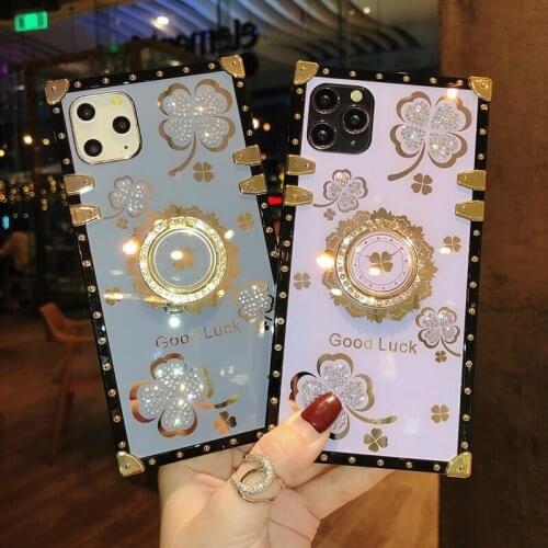 Bling Rhinestone Flower Holder Square Phone Case For Samsung Galaxy A51 A71 A91 A11 A12 A32 A42 A52 A20S A21S A81 M11 A31 A30