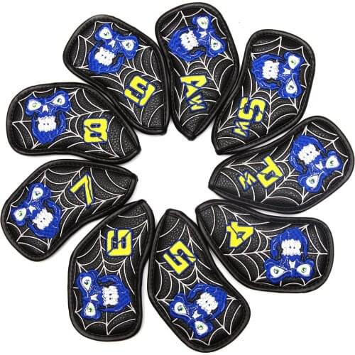 Golf Club Iron Headcover Embroidery Skull Golf Iron Head Covers Golf Club Iron Headovers Wedges Covers with Luxury Leather