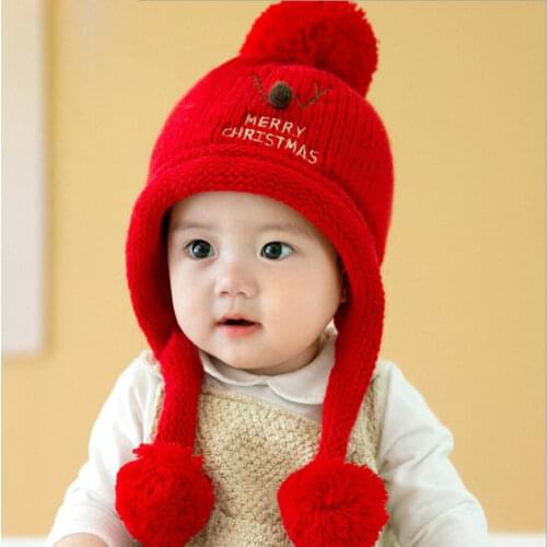 Baby Winter Hat Christmas with Pompon Newborn Accessories Childrens Cap Kids Girls Boys New Born Clothes Clothing Cute Infant