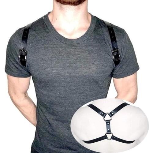 2021 Leather Tops Men Harness Belts Gothic BDSM Bondage Gay Chest Strap Punk Rave Body Cage Costumes For Fetish Exotic Apparel