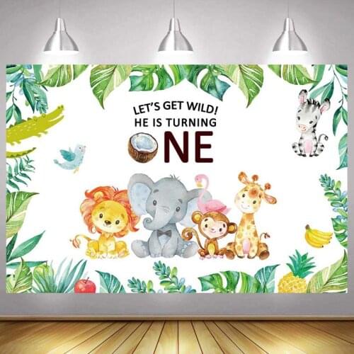 Animal 1st Photo Backdrop Elephant Jungle Wild Safari Newborn Baby First Happy Birthday Party Photography Backgrounds Banner
