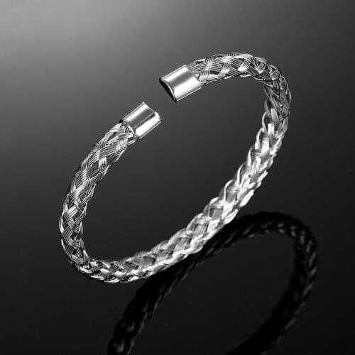 IJB0533 2017 Mew Arrive Men/Women Twisted Braid Bracelet-60mm High Polish Stainless Steel Cuff Bangle Expandable Wire Bracelet