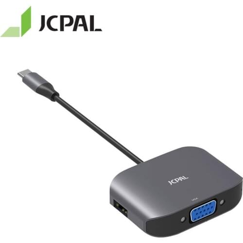 JCPAL USB-C to VGA and 2 USB Ports Adapter with 1 Port USB 3.0 and 1 Port USB 2.0 Splitter Switch Type-C VGA 1920*1200 HUB