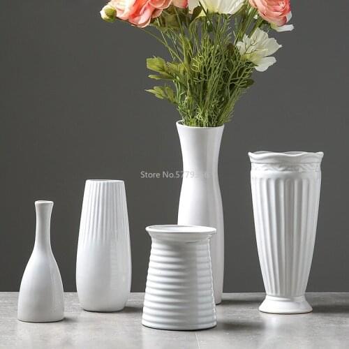 Top Quality White Ceramic Flower Vase Living Room Decoration Contracted Porcelain Flower Vase Wedding Crafts Household Decor