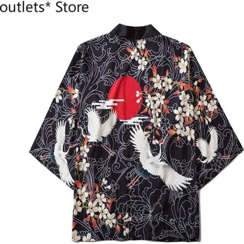 Unisex Japanese Style Kimono Samurai Crane Asian Traditional Harajuku Haori Fashion Yukata Adults Women Men Streetwear Costumes