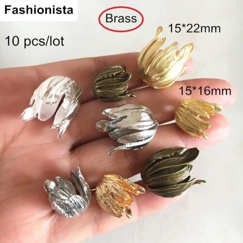 10 Pcs Four Flower Bead Caps,Raw Brass Tulip,Detailed Brass Bud Casting Crafts,Gold-color,Silver-color,Bronze 15*16mm / 15*22mm