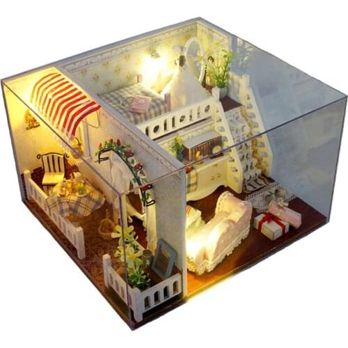 Dollhouse DIY Doll House Furniture Miniature Building Kits Room with LED Light Cottage Miniature Accessories Mini House