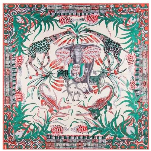 Square Scarf 2019 New Brand Women Twill Silk Scarf Animal Elephant Leopard Giraffe Print Scarf Large Square Scarves Foulard D641