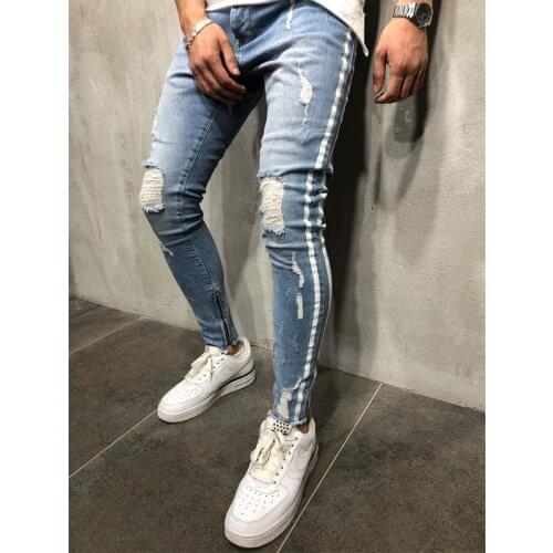 Fashion jeans men Hip hop quality Hole Slim skinny jeans men Streetwear Stretch ripped jeans male trousers