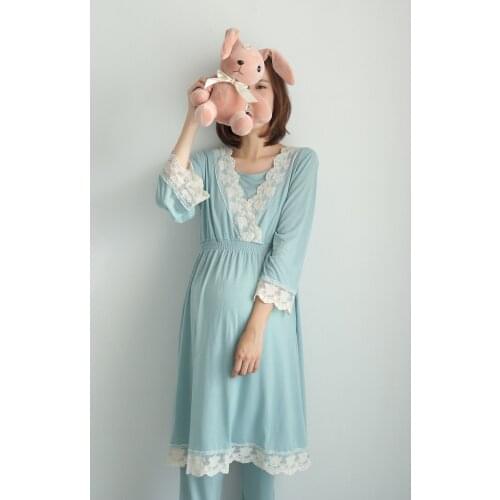 Pure cotton fashion pregnant breastfeeding suit lace pregnant women pajamas breastfeeding confinement clothing