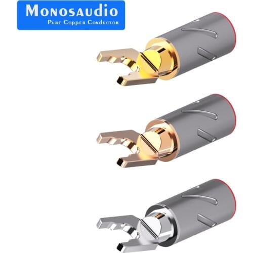 Monosaudio S900 Pure Copper Gold Rhodium Speaker Y Spade Connector AMP Banana Plug Fork Speaker Plug Hifi Audio DIY Screw Lock