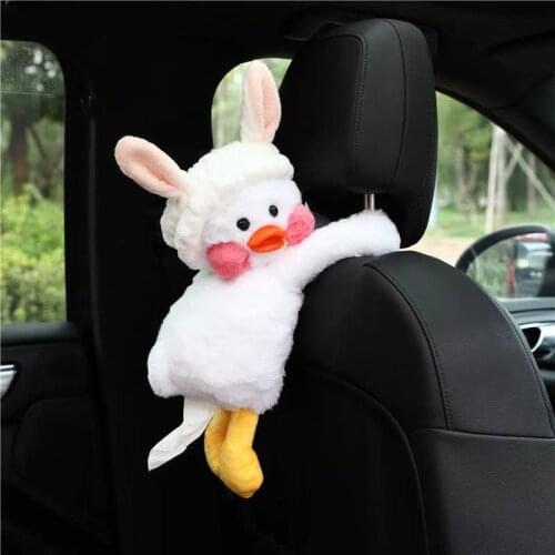 Cartoon Car Tissue Box Cute Duck Chair Back Hanging Pumping Box Multifunctional Car Tissue Box Plush Soft Suitable for Children