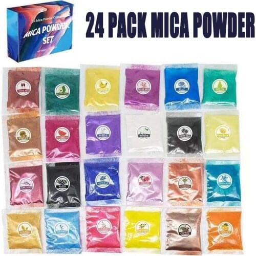 24 Pack Mica Powder for Epoxy Set Epoxy Resin Color Pigment Soap Dye Cosmetic Pigment Powder Colors for Resin