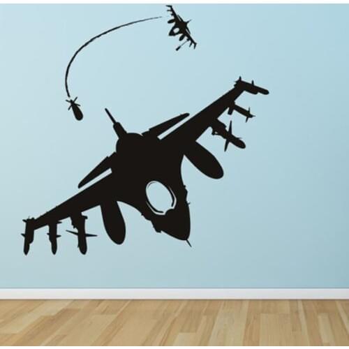 Fighter Jet Attack Wall Stickers for Living Room Nursery Removable Vinyl Wall Decals Boys Bedroom Home Art Decor Murals L21