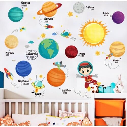 Solar System Planet Wall Stickers Home Decor Kids Room Bedroom Decoration Aesthetic Removable Self-adhesive PVC Wallpaper