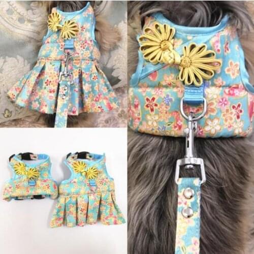 Current Tide Dog Cat Harness Pet Leash Vest Dress Designer Fashion Adjustable Small Medium Dog Puppy Flower Printing Harness