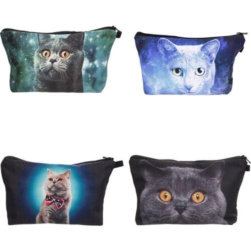 2020 new European and American 3d digital printing cat ladies cosmetic bag clutch bag storage toilet bag
