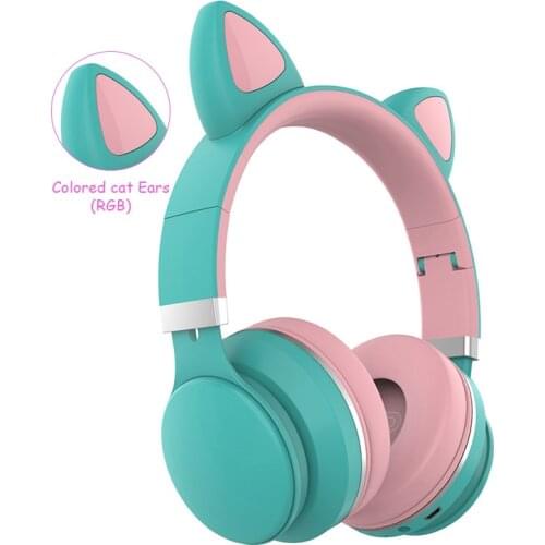 New Colorful Contrast headhand Cat Ears cute Noise Cancelling Kids Headset Blue-tooth 5.0 headphone With Mic Grils Gift