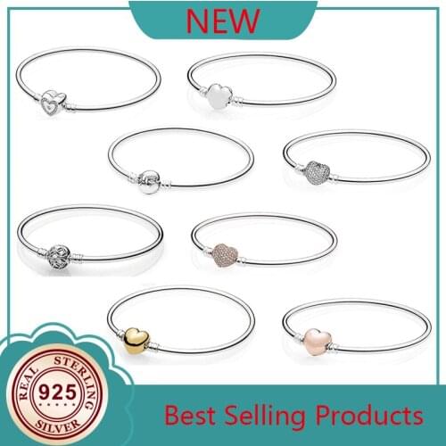 Original 100% 925 Sterling Silver Pan Bracelet With Love Heart Bracelet Logo Limited Edition Original