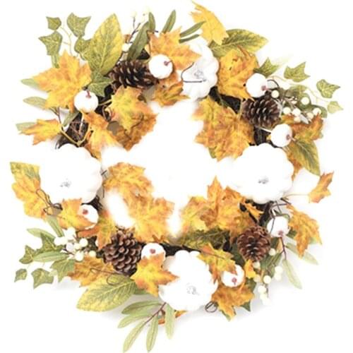 Halloween Autumn Wreath Maple Leaf Pumpkin, Door Hanging Christmas Thanksgiving Wall Decoration Home Decoration