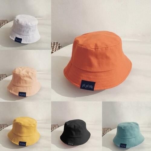 Toddler Kids Sun Protection Wide Brim Bucket Hat Harajuku Letters Label Simple Solid Color Foldable Panama Fisherman Cap
