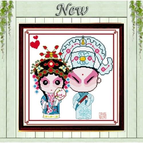 Beijing opera couple lovers paintings counted print on canvas DMC 11CT 14CT Chinese Cross Stitch kits embroidery needlework Sets