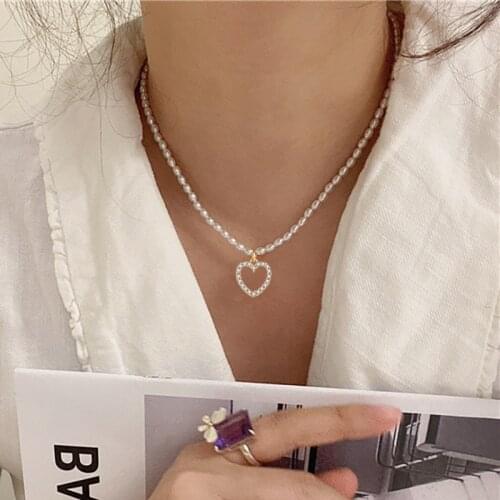 KINFOLK Fashion Pearl Love Heart Crystal Pendant Necklace for Women Party Jewelry Necklaces Gift 2021 Accessories Gifts
