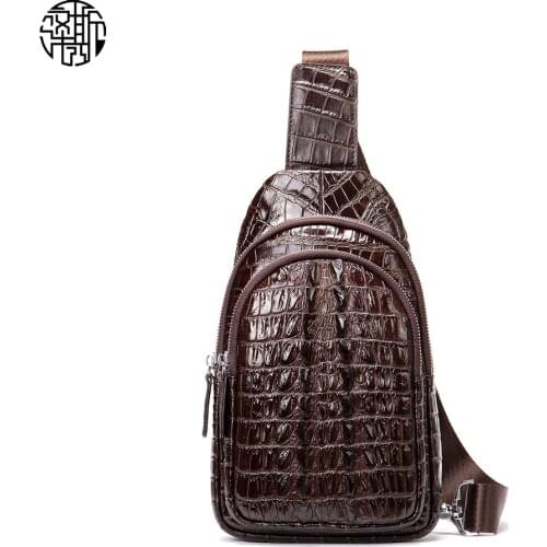 Zenos Mens Crocodiel Leather Luxury Business Sling Bag Crossbody Backpack Casual Male Bag For Hiking Outdoor