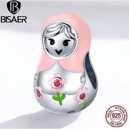 Russian dolls beads bisaer 2020 new 925 Sterling silver pink Russian dolls beads charms silver 925 original jewelry ECC1435