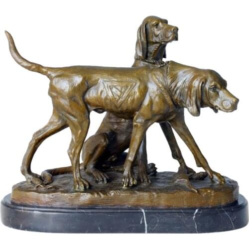 Couple Dogs Statue Animal Sculpture Art Bronze Marble Base Wonderful Living Room Indoor Decoration