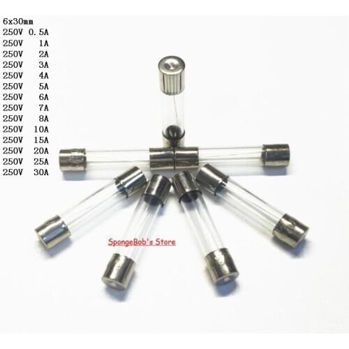 100 pcs/Lot 6x30mm 250V Fast Blow Glass Fuse 0.5A/1A/2A/3A/4A/5A/6A/7A/8A/10A/15A/20A/25A/30A Glass Tube Fuse